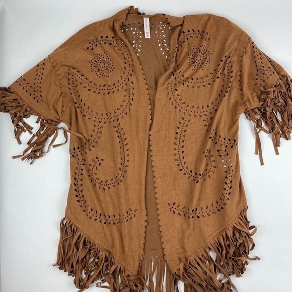 Xhilaration Cardigan Womens XS/S Brown Fringe Open Front - Picture 1 of 10